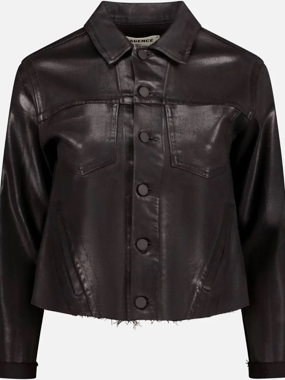 L'AGENCE Janelle Coated Trucker Jacket Saturated Black L NWOT